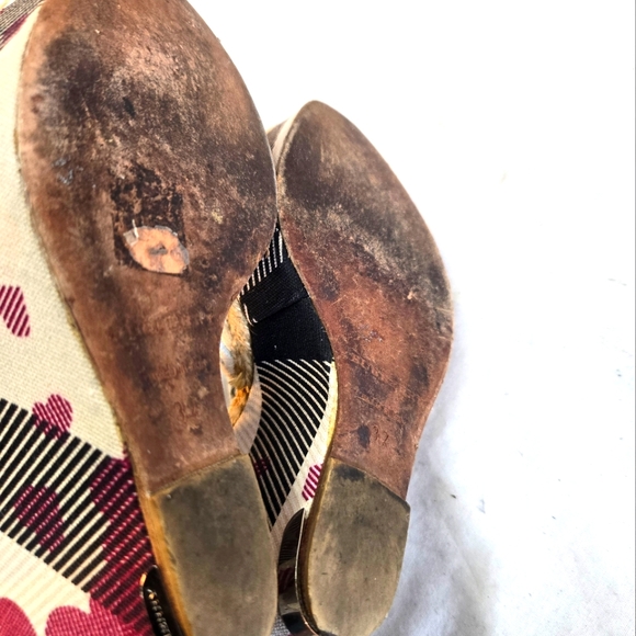 Burberry Women’s 37 Wedges Nova Check Hearts Platform Sandals Leather Straps - Picture 10 of 13